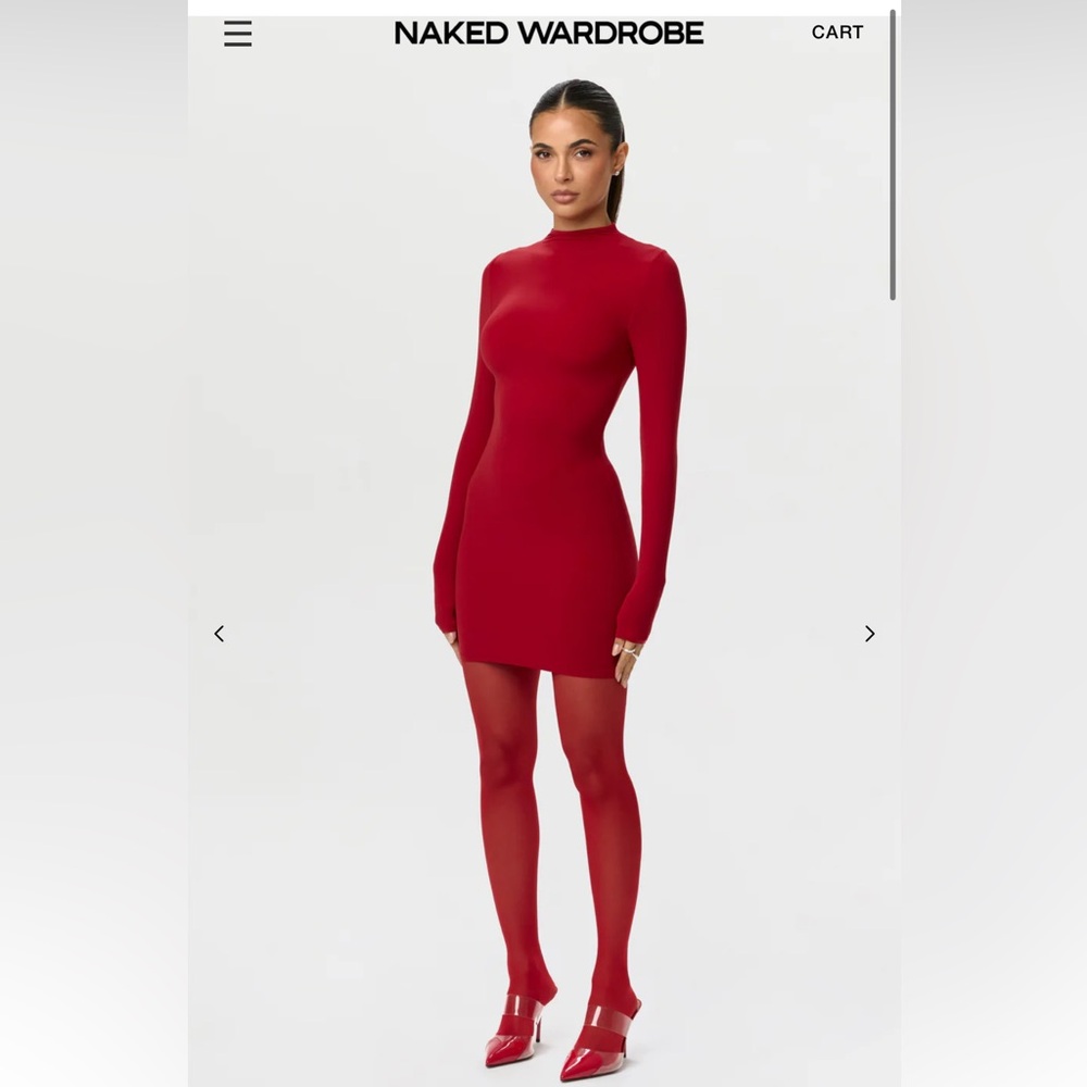 Naked Wardrobe Bold Red Long Sleeve Dress